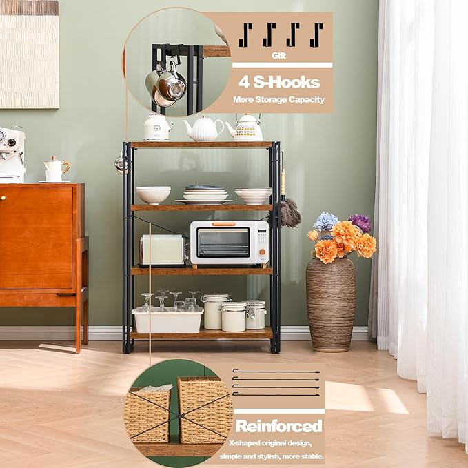 HCHQHS Bookshelf, 4-Tier Industrial Bookcase, Rustic Open Book Shelf, Freestanding Tall Bookshelves with Metal Frame - LeafyLoom