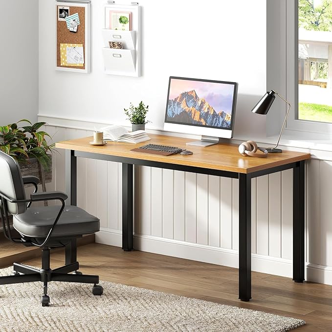 sogesfurniture Modern Simple Style Home Office Gaming Desk, 47.2 inches Office Desk Computer Desk Gaming Desk Computer Table Sturdy Writing Workstation for Home Office, Teak+Black - LeafyLoom