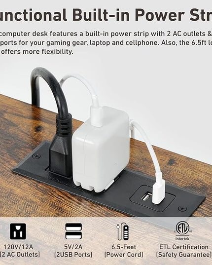 Computer Desk with Power Strip and Monitor Stand, 40" Desk for Home Office Small Space, Small Writing Desk Study Table Workstation with Cup Holder Headphone Hook, Easy Assembly - LeafyLoom