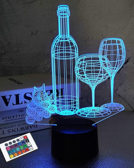 FULLOSUN Wine Bottle 3D Illusion Lamp, Bar Decoration Gifts Night Light for Xmas Holiday Birthday Gifts for Bar Shop Decor with Remote Control 16 Colors Changing + 4 Changing Mode + Dim Function - LeafyLoom