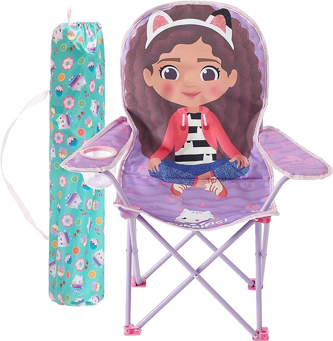 Idea Nuova Kids Indoor-Outdoor Folding Camp Chair, Gabbys Dollhouse - LeafyLoom