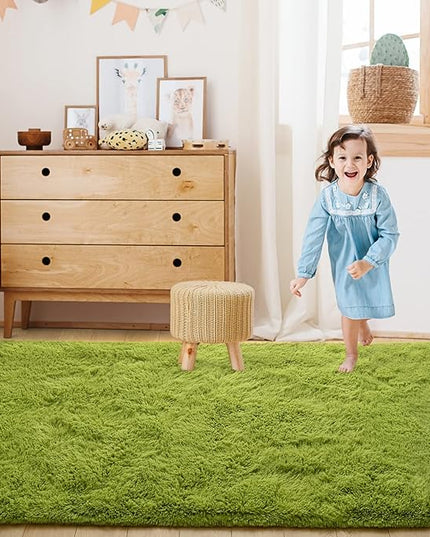 Super Soft Fluffy Shaggy Rugs for Living Room Bedroom, Fuzzy Plush Area Rugs for Girls Kids Room Nursery Home Decor, Furry Dorm Rug Cute Non-Slip Indoor Floor Carpet 5x8 Feet, Green - LeafyLoom