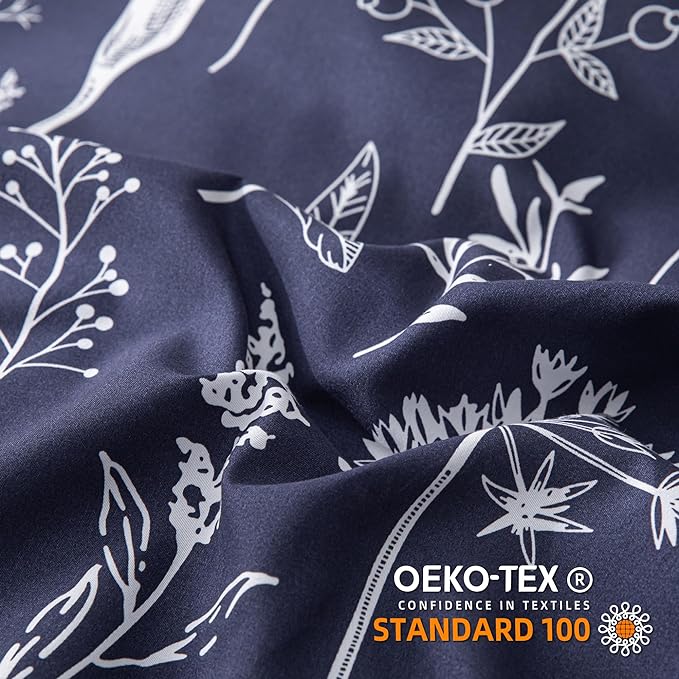 JANZAA King Size Comforter Set Navy Blue Comforter Set Floral Bedding Set Microfiber Comforter Set with 2 Pillow Cases for All Season Cozy and Comfortable 3 Pieces - LeafyLoom