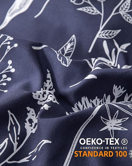 JANZAA Twin Comforter Set Navy Blue Comforter Set Floral Bedding Set Microfiber Comforter Set with Pillow Case for All Season Cozy and Comfortable 2 PCS(1 Comforter&1 Pillowcase) - LeafyLoom