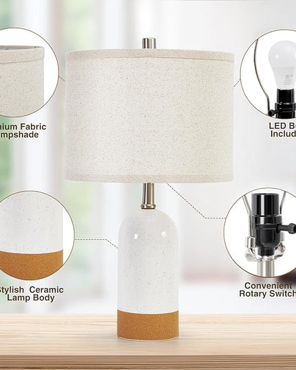 3 Color Temperature Small Table Lamp for Bedroom, Bedside Desk Reading Lamps, 21.5" Nightstand Ceramic Lamp for Kids Room, Living Room, Dorm, Home Office, Bulbs Included - LeafyLoom