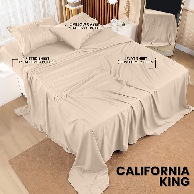 Utopia Bedding California King Bed Sheets Set - 4 Piece Bedding - Brushed Microfiber - Shrinkage and Fade Resistant - Easy Care (California King, Beige) - LeafyLoom