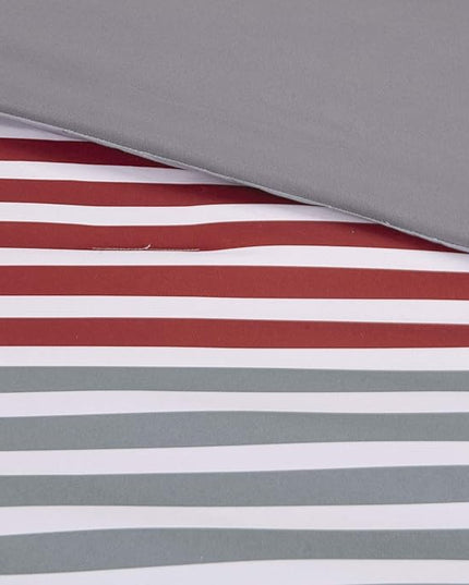 Comfort Spaces Twin Comforter Sets with Sheets - Bed in a Bag 6 Pieces Teen Bedding Sets Twin, Red and Grey Stripes Bedding Twin, College Twin Bed Set with 2 Side Pockets Bedroom Organizer - LeafyLoom