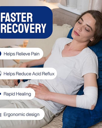 ComfortSpa Reading Pillow Bed Wedge Large Adult Backrest Lounge Cushion w/Arms Pockets Lumbar Back Support for Sitting Up GERD Heartburn Made in The USA w/Stain Resistant Removable Cover - LeafyLoom