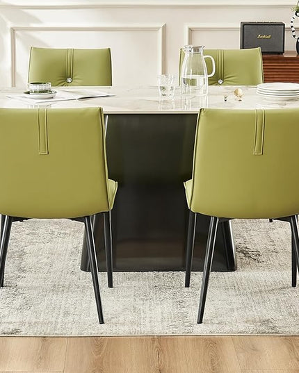 YOUTASTE Dining Chairs Set of 2 Mid Century Modern Upholstered Leather Kitchen Chairs Soft Padded Side Chairs Dinner Chairs with Metal Legs for Living Room Bedroom, Avocado Green - LeafyLoom