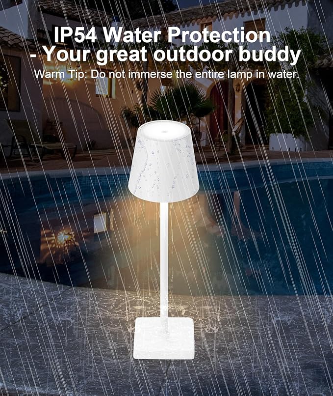 2 Pack Rechargeable Table Lamp, LED Cordless Desk Lamp, 5200mAh Battery Operated Table Light, 3 Color Stepless Dimming Up Waterproof for Coffee Table/Indoor/Outdoor (White 2Pack) - LeafyLoom