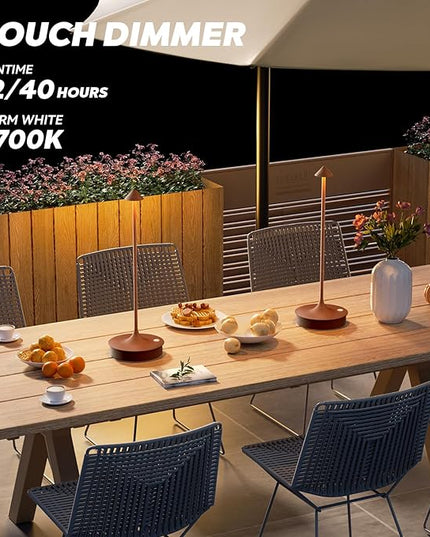 Set of 2 Cordless Table Lamp Rechargeable, Battery Operated Desk Lamp, 4000mAh LED Touch Lamp, Dimmable Portable Outdoor Waterproof Wireless Table Light for Restaurants/Bars/Outdoor(Brown) - LeafyLoom