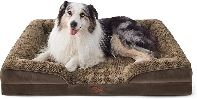Bedsure Orthopedic Dog Bed for Extra Large Dogs - Calming XL Dog Sofa Beds with Luxurious Plush Washable, Pet Couch Bed with Removable Washable Cover, Waterproof Lining and Nonskid Bottom, Brown BEDSURE