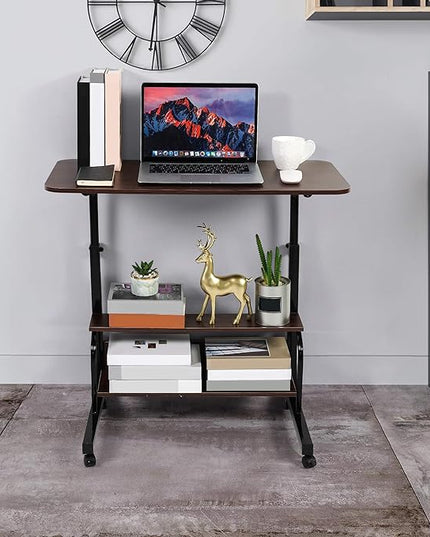 Laptop Table for Work from Home Adjustable Height Student Writing Desk Living Room Bedroom and Other Small Spaces Craft Table with Wheels Rolling Mobile Portable Gaming Desk Brown 31.5x15.7 Inches - LeafyLoom