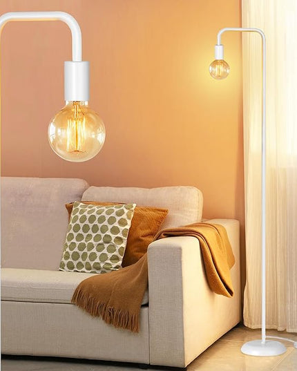 QiMH Industrial Floor Lamp for Living Room, Farmhouse Metal Standing Lamp, Modern Tall Lamp Light for Bedroom Office Minimalist Home Decor(E26 Socket, Foot Switch), White - LeafyLoom