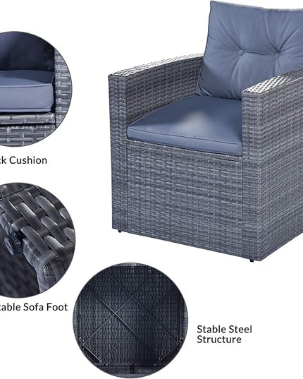 Merax Furniture 6-Piece All-Weather PE Rattan Patio Outdoor Conversation Set with Coffee Table,Wicker Sofas,Ottomans,Removable Cushions,Grey - LeafyLoom
