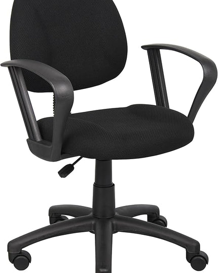 Boss Office Products Perfect Posture Delux Fabric Task Chair with Loop Arms in Black - LeafyLoom