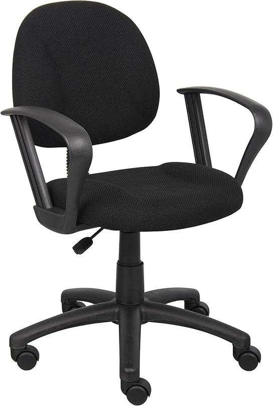 Boss Office Products Perfect Posture Delux Fabric Task Chair with Loop Arms in Black - LeafyLoom