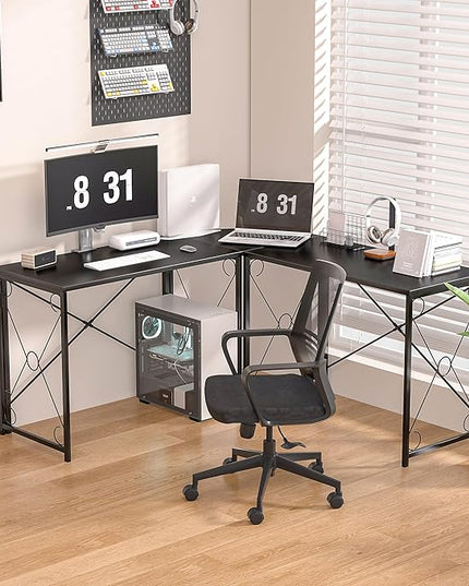 VECELO 59"x59" L Shaped Desk for Computer Gaming Multi-Usage Long 2 Person Table for Home Office Sturdy Writing Workstation, Easy Assembly/Saving Space, Black - LeafyLoom