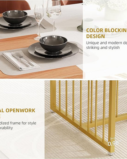 DWVO 70.8" Large Kitchen Dining Table for 6-8 People, Modern Rectangular Wood Dinner Table, Rustic Kitchen Table with Heavy Duty Metal Gold Legs for Dining Room - LeafyLoom