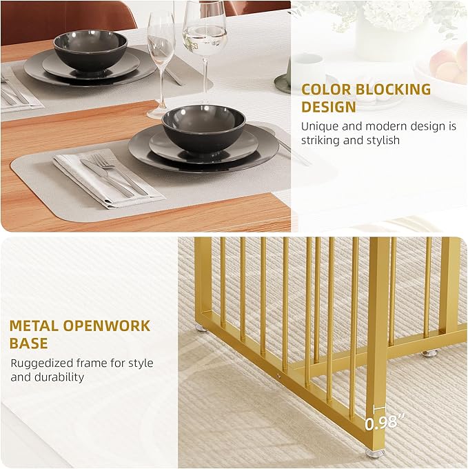 DWVO 70.8" Large Kitchen Dining Table for 6-8 People, Modern Rectangular Wood Dinner Table, Rustic Kitchen Table with Heavy Duty Metal Gold Legs for Dining Room - LeafyLoom