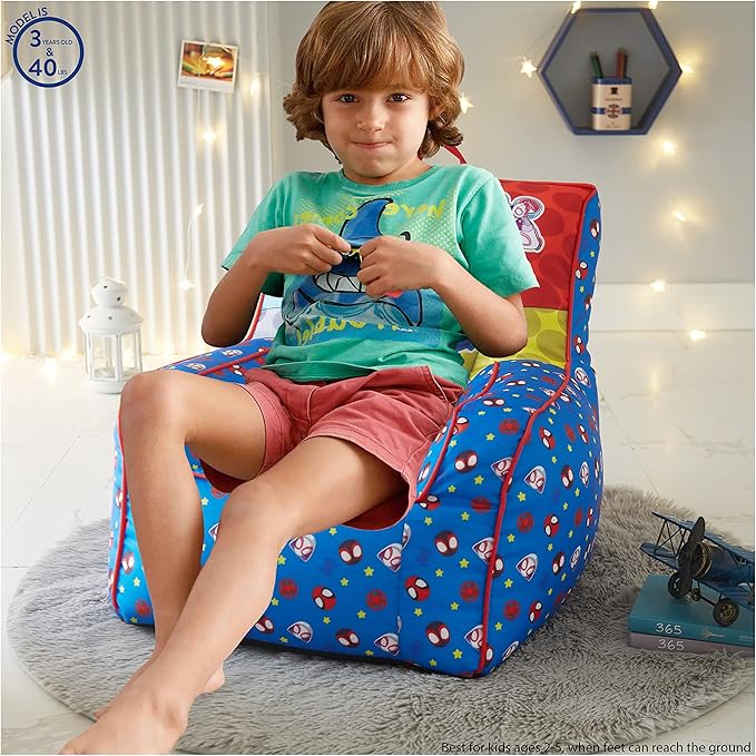 Idea Nuova Marvel Spidey & His Amazing Friends Toddler Nylon Bean Bag Chair with Piping & Top Carry Handle, NN201537, Large, Spidey & Friends - LeafyLoom