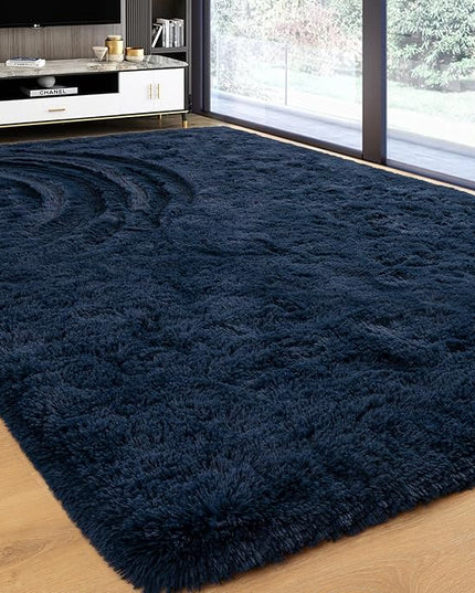 Softlife Rug for Bedroom 3x5 Feet Area Rug for Living Room Super Soft Shaggy Rugs for Kids Room Fluffy Fuzzy Carpets Long Plush Bedside Rug Nursery Christmas Home Decoration for Boys Girls, Navy Blue - LeafyLoom