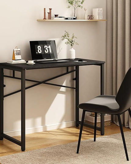 39 Inch Foldable Computer Desk, Folding Space-Saving Home Office Table, Study Writing Gaming Workstation for Small Space, No Assembly Needed,Black - LeafyLoom