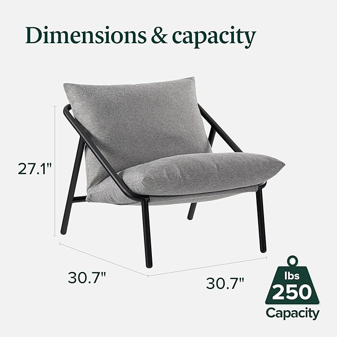 ZINUS Ada Sling Accent Chair, Metal Framed Armchair with Shredded Foam Cushioning, Light Grey - LeafyLoom