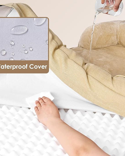 EHEYCIGA Orthopedic Dog Beds for Large Dogs, Waterproof Memory Foam Large Dog Bed with Sides, Non-Slip Bottom and Egg-Crate Foam Large Dog Couch Bed with Washable Removable Cover, Greige EHEYCIGA