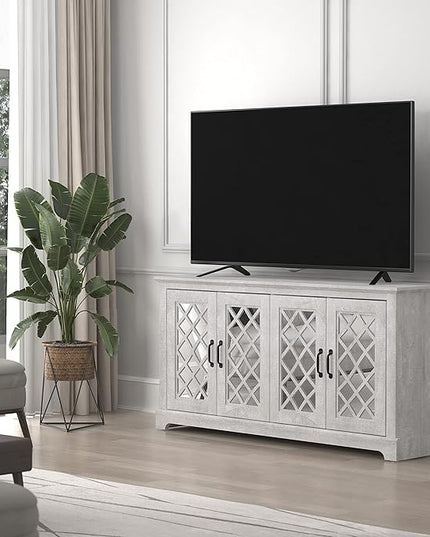 Galano Millicent TV Stand for 65+ Inch TV, Tall Entertainment Center with Mirror Doors, Rustic Media Console with Storage Shelves, Wood Television Stand for Living Room, Dusty Grey Oak - LeafyLoom
