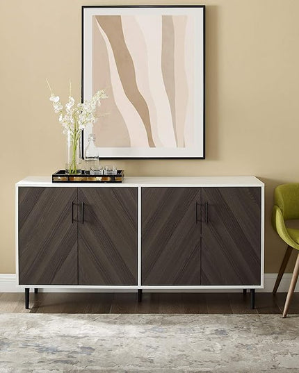 Walker Edison Fehr Modern 4 Door Bookmatch Buffet, 58 Inch, Ash Brown - LeafyLoom