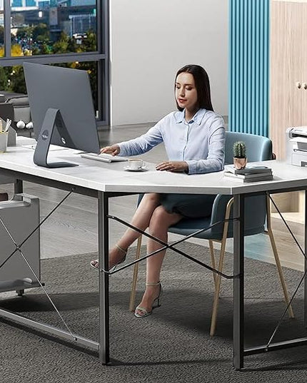 Coleshome 59" L Shaped Gaming Desk, Corner Computer Desk, Sturdy Home Office Table for Writing, Larger Workstation, White - LeafyLoom