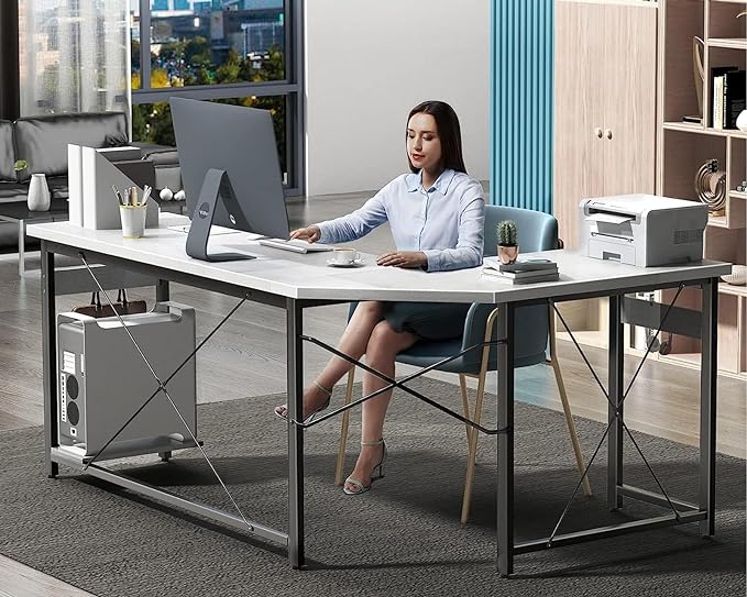 Coleshome 59" L Shaped Gaming Desk, Corner Computer Desk, Sturdy Home Office Table for Writing, Larger Workstation, White - LeafyLoom