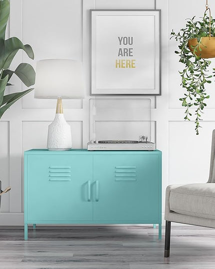 Novogratz Cache 2 Door Metal Locker Accent, Mint Cabinet - LeafyLoom
