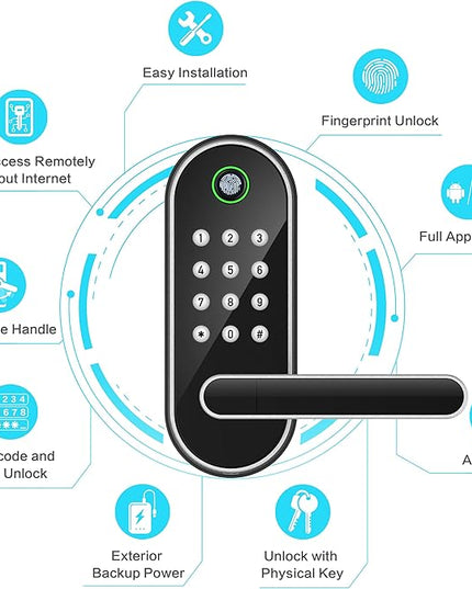 Keyless-Entry Fingerprint Smart Door Lock: Sifely Digital Electronic Lock with Code Passcode, Electric Door Knob, Biometric Door Handle Lock, Perfect for Exterior/Interior/Entry/Bedroom Doors (Silver) SifelySmartLocks