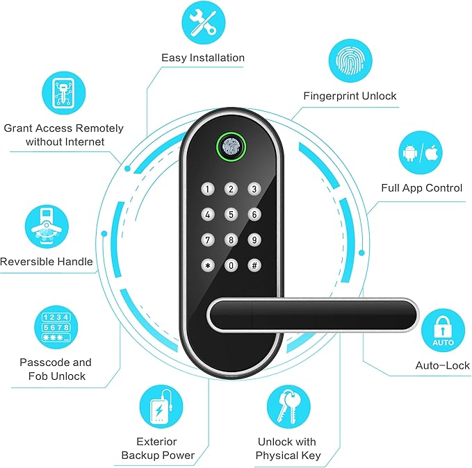 Keyless-Entry Fingerprint Smart Door Lock: Sifely Digital Electronic Lock with Code Passcode, Electric Door Knob, Biometric Door Handle Lock, Perfect for Exterior/Interior/Entry/Bedroom Doors (Silver) SifelySmartLocks
