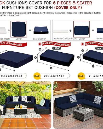 ClawsCover 12Pack Outdoor Seat and Back Cushions Replacement Covers Fit for 6Pieces 5-Seater Wicker Rattan Patio Furniture Conversation Set Sectional Couch Chairs,Navy-Include Cover Only - LeafyLoom