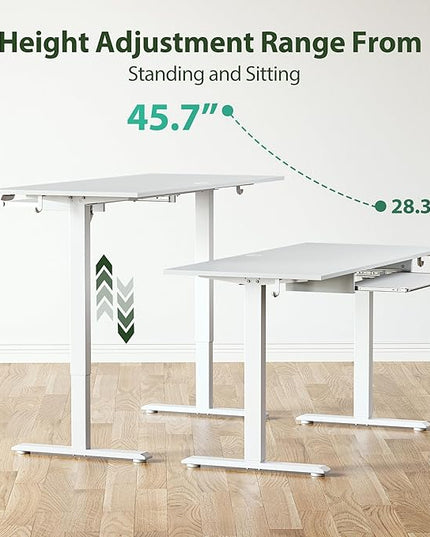 Height Adjustable Desk with Keyboard Tray, 48 x 24 Inches Electric Standing Desk, Stand up Computer Table with Memory Preset, Modern Lift Motorized Gaming Workstation, White - LeafyLoom