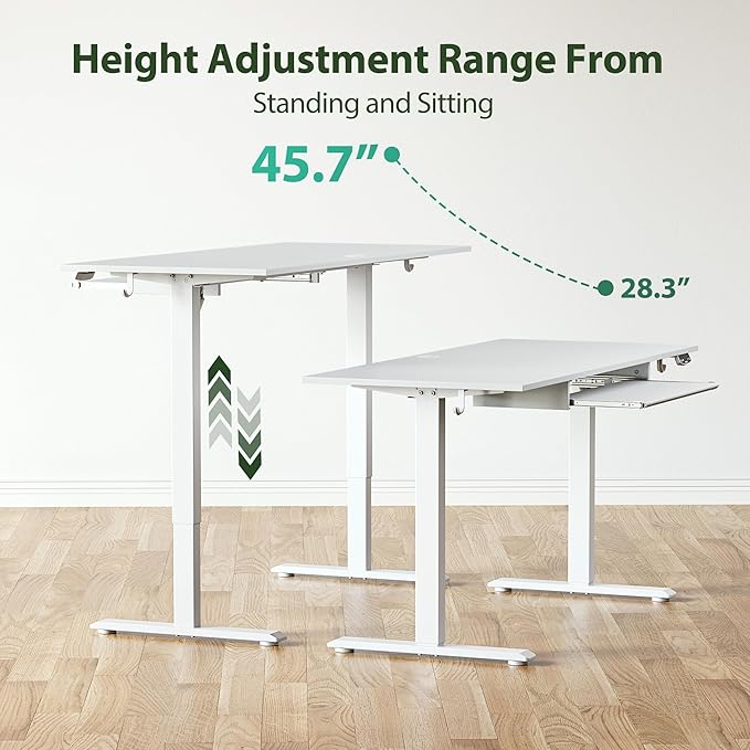 Height Adjustable Desk with Keyboard Tray, 48 x 24 Inches Electric Standing Desk, Stand up Computer Table with Memory Preset, Modern Lift Motorized Gaming Workstation, White - LeafyLoom