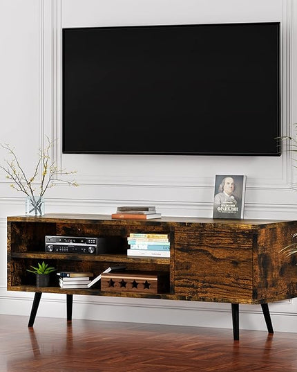 Shintenchi Mid Century Modern TV Stand for TVs up to 55 inches, Wood TV Console Table Media Cabinet with Storage, Entertainment Center for Living Room Bedroom, Rustic Brown - LeafyLoom