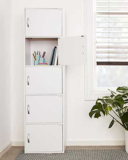 HODEDAH IMPORT Bookcase, White, 5 Door - LeafyLoom