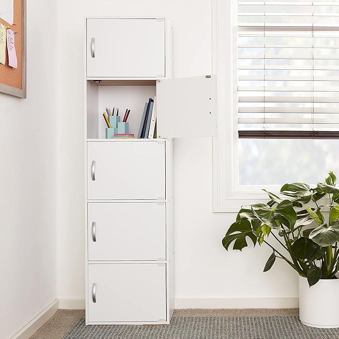 HODEDAH IMPORT Bookcase, White, 5 Door - LeafyLoom