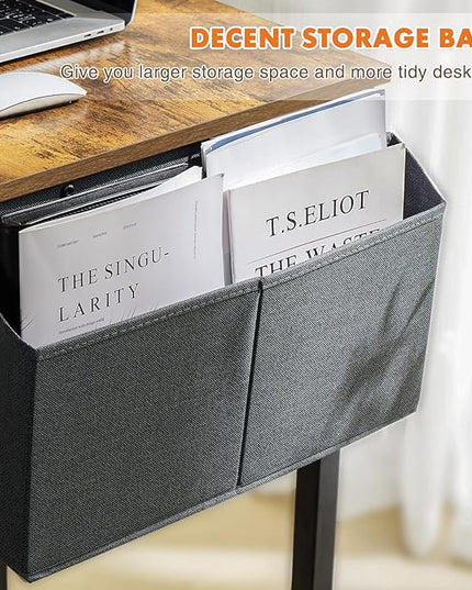 Computer Desk Small Office Desk 40 Inch Writing Desks Small Space Desk Study Table Modern Simple Style Work Table with Storage Bag Headphone Hook Wooden Tabletop Metal Frame for Home, Bedroom - LeafyLoom