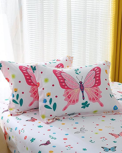 Girls Butterfly Comforter Set Full Size 7 Piece Bed in A Bag Colorful Flowers Leaves Bedding Set for Kids Teens Super Soft All Season - LeafyLoom