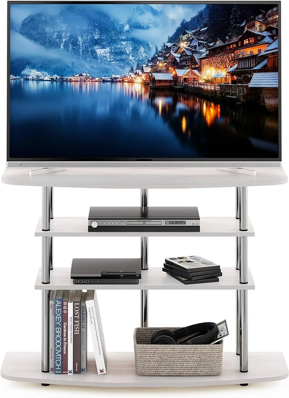 Furinno Frans Turn-N-Tube TV Stand for TV Size up to 43 Inch, 4-Tier, White Oak - LeafyLoom