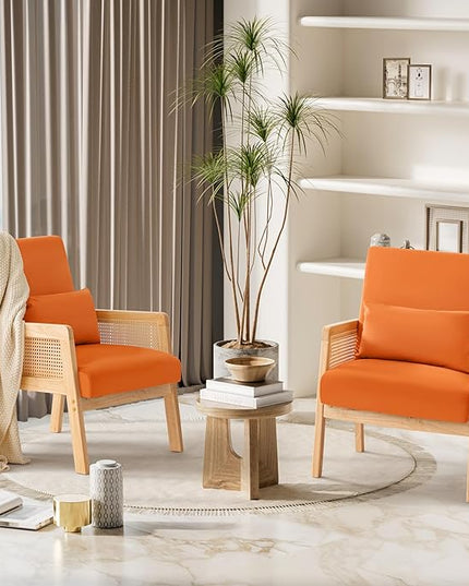 YESHOMY Mid-Century Accent Chair with Pillow Upholstered with Solid Frame & Breathable Armrest for Living Room, Orange - LeafyLoom