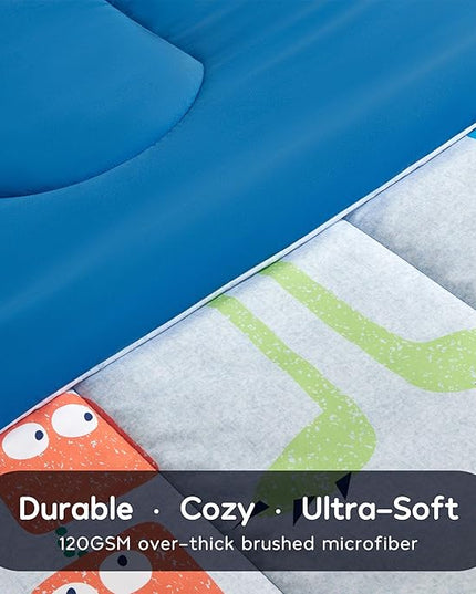 SLEEP ZONE Kids Bedding Comforter Set Full/Queen Size - Super Cute & Soft Kids Bedding 7 Pieces Set with Comforter, Sheet, Pillowcase & Sham (Monster) - LeafyLoom