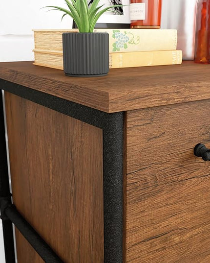 Sauder Iron City Lateral File, L: 31.50" x W: 20.00" x H: 30.00", Checked Oak Finish - LeafyLoom