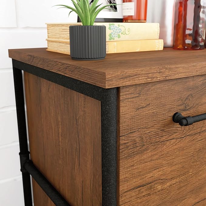 Sauder Iron City Lateral File, L: 31.50" x W: 20.00" x H: 30.00", Checked Oak Finish - LeafyLoom
