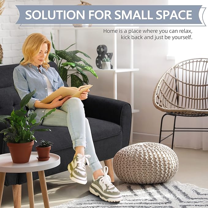 Shintenchi 47" Black Wood Loveseat Sofa, 350 lbs Weight Capacity, Simple Assembly Required - LeafyLoom